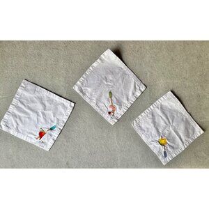 Crate & Barrel Tidbits Cocktail Napkins Embroidered Set Of 3 Cotton 10"x9.5”